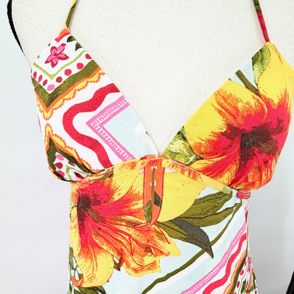 Crystal Sky Maxi Dress Womens Size S Multicolor Tropical Floral Scarf Print Boho - Picture 5 of 10
